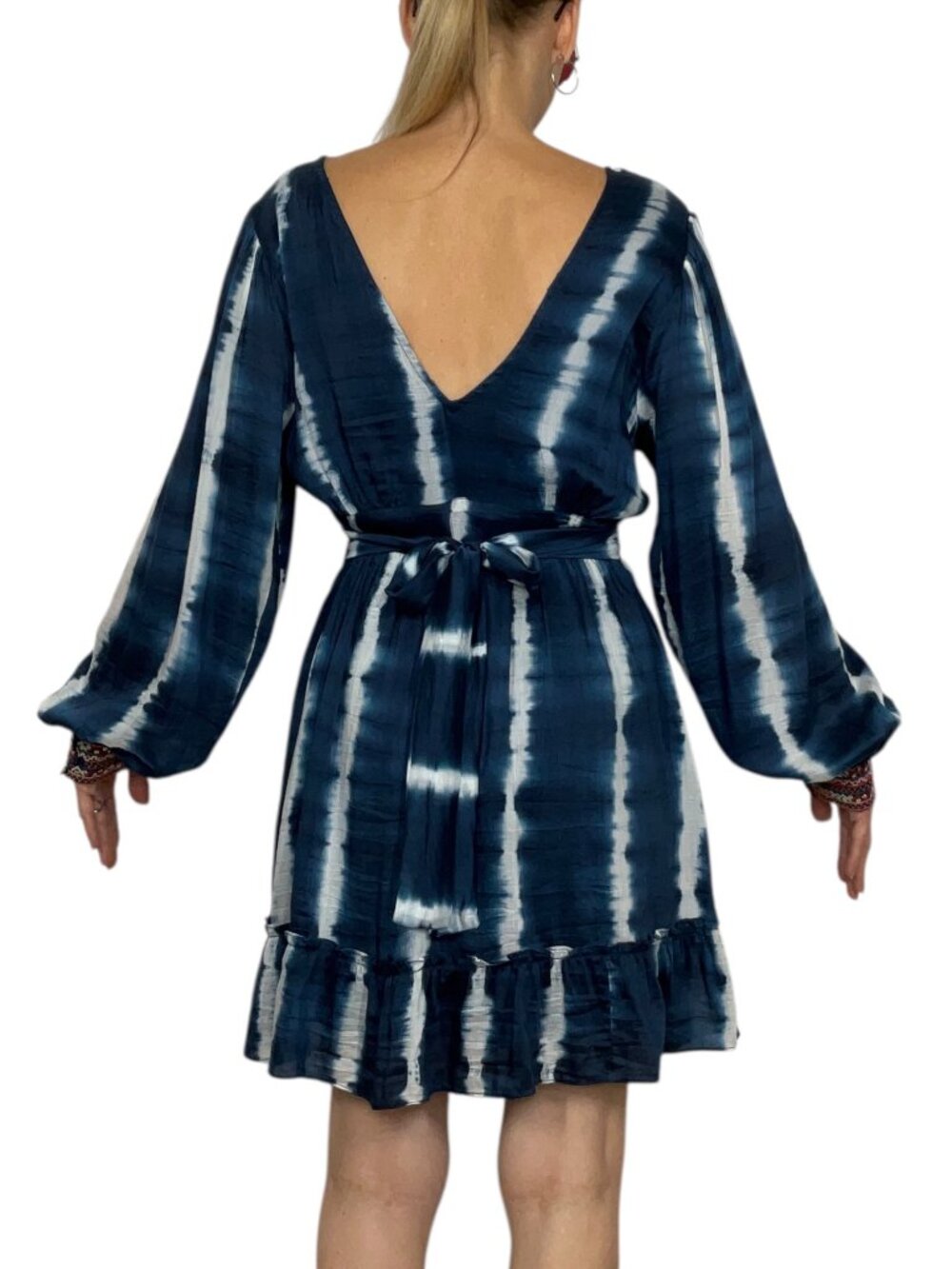 Anthropologie Verb by Pallavi Singhee Beaded Tie-Dye Mini Dress M Blue - Picture 3 of 16